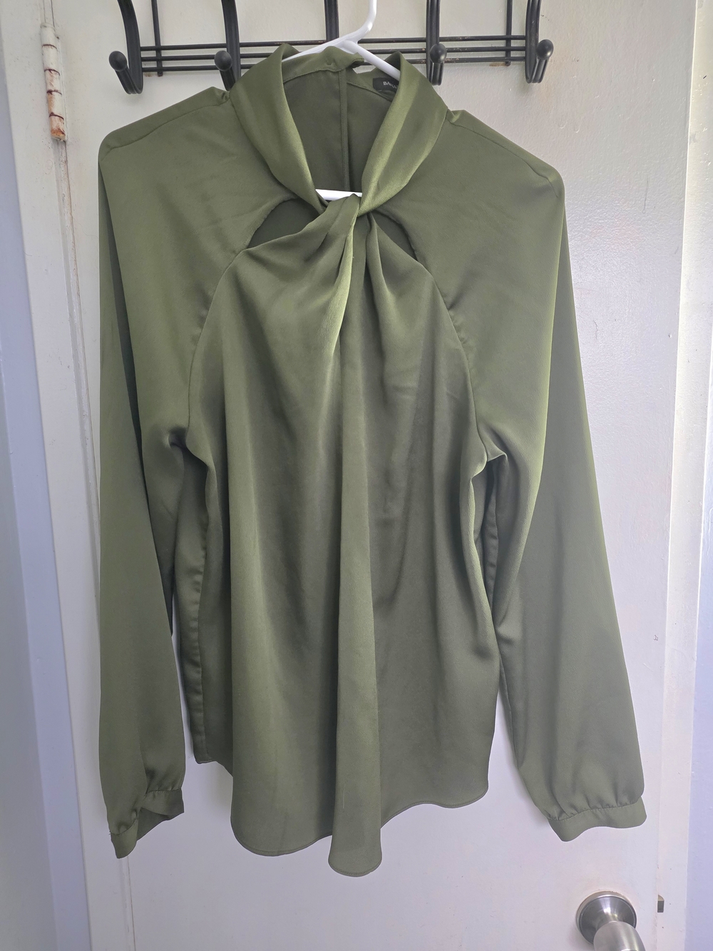 Banana Republic Olive Green Long-Sleeve Keyhole Blouse